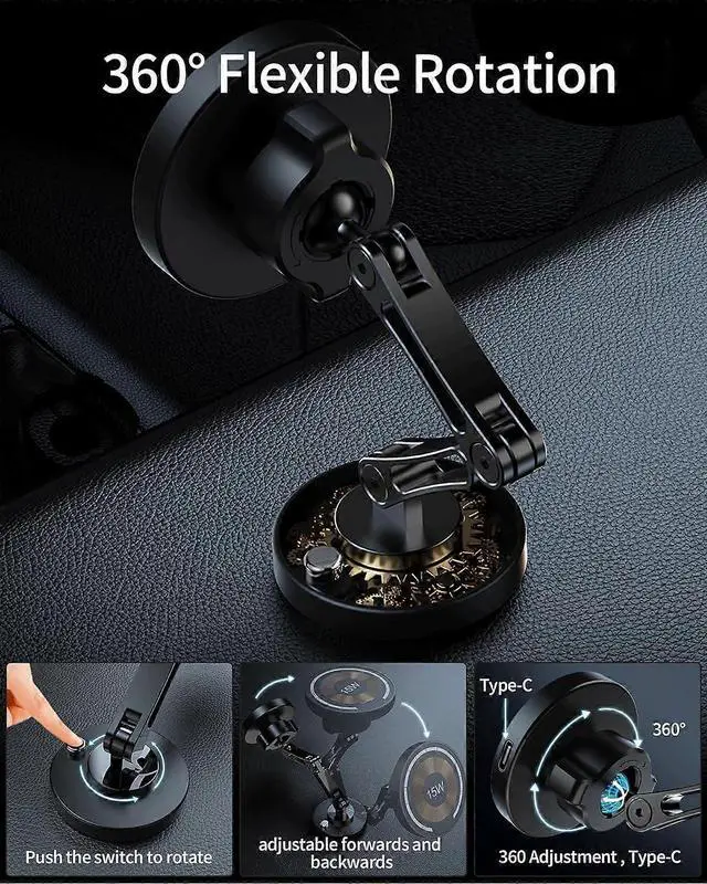 Alt view image 4 of 5 - Ecocleanpath 15W Fast Magnetic Wireless Car Charger & Phone Holder, Mag-Safe Compatible for iPhone 14/13/12 - Black