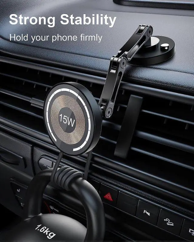 Alt view image 5 of 5 - Ecocleanpath 15W Fast Magnetic Wireless Car Charger & Holder, Mag-Safe Compatible for iPhone 15-12 & All Smartphones (Black)