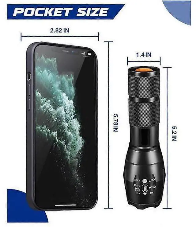 Alt view image 5 of 5 - Ecocleanpath 2000 Lumen Zoomable LED Flashlight, Super Bright Torch with 5 Modes, Waterproof & Shock Resistant