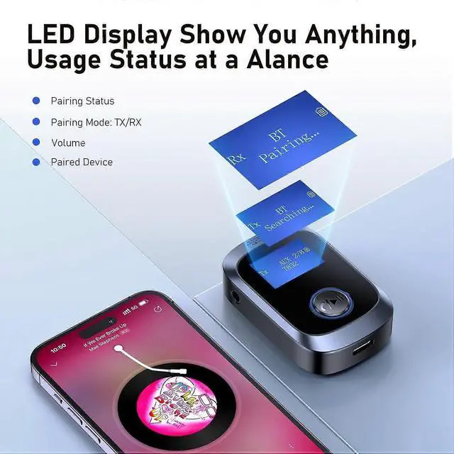 Alt view image 5 of 5 - Ecocleanpath Bluetooth 5.4 Transmitter Receiver with LED Display, Low Latency AUX Audio Adapter for Car/TV/Travel