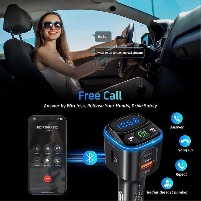 Alt view image 4 of 5 - Ecocleanpath Bluetooth 5.3 FM Transmitter with PD36W & QC18W Fast Charging, HiFi Bass, LED Display, Hands-Free Call