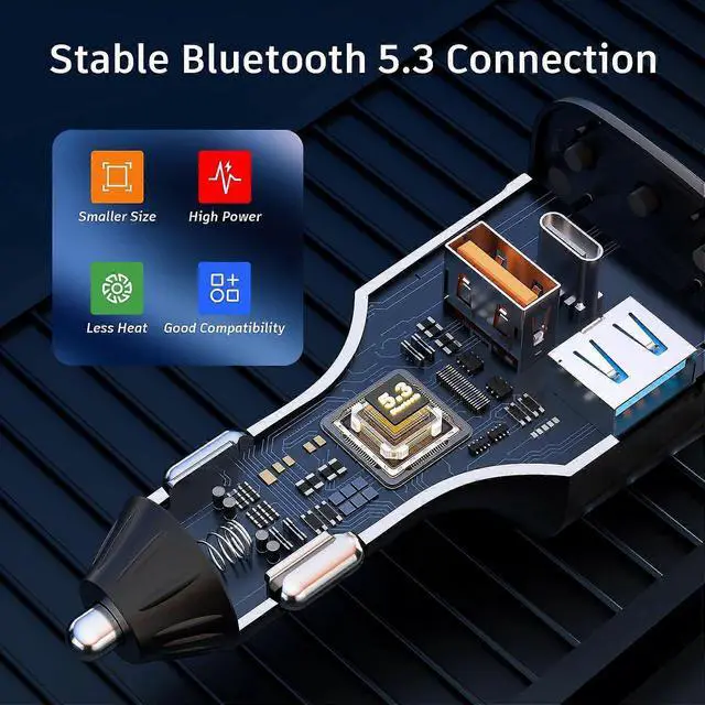 Alt view image 5 of 5 - Ecocleanpath Bluetooth 5.3 FM Transmitter with PD36W & QC18W Fast Charging, HiFi Bass, LED Display, Hands-Free Call