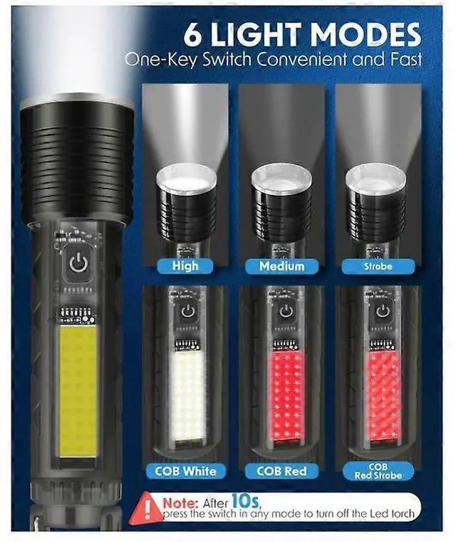 Alt view image 4 of 5 - Ecocleanpath S30A LED Tactical Flashlight - 6000 Lumens, USB-C Rechargeable, IP65 Waterproof, 6 Modes for Camping & Emergencies