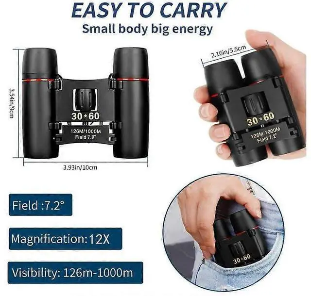 Alt view image 2 of 5 - Ecocleanpath 12x30 Mini Folding Binoculars, Ultra Wide Angle Pocket Binoculars for Bird Watching & Travel (Black)