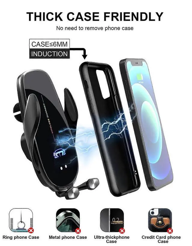 Alt view image 3 of 4 - Ecocleanpath 15W Auto Clamping Wireless Car Charger Mount, Fast Charging Phone Holder for iPhone & Android (Silver)