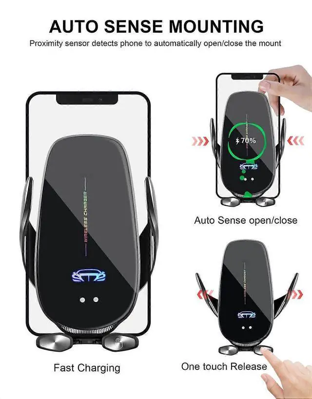 Alt view image 4 of 4 - Ecocleanpath 15W Auto Clamping Wireless Car Charger Mount, Fast Charging Phone Holder for iPhone & Android (Silver)