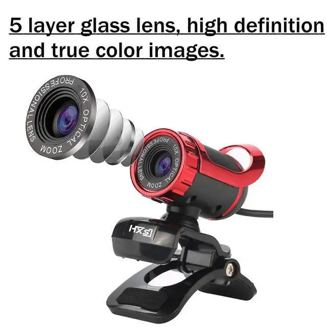 Alt view image 4 of 5 - Ecocleanpath Red Manual Focus Webcam with 360° Rotation, Built-in Mic & 12MP HD for Video Calls