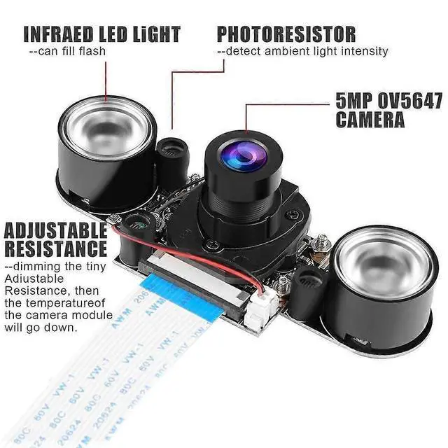 Alt view image 2 of 5 - Ecocleanpath 5MP OV5647 IR Camera Module for Raspberry Pi 4B/3B+/Zero, Auto Day/Night Switch, 1080p HD