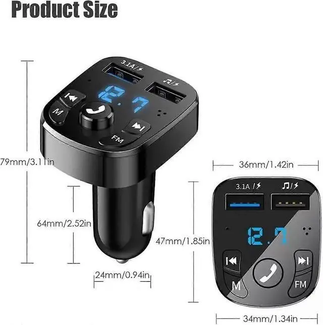 Alt view image 2 of 5 - Ecocleanpath FM Bluetooth 5.0 Car Transmitter with Dual USB Quick Charge & Hands-Free Calling (Black)