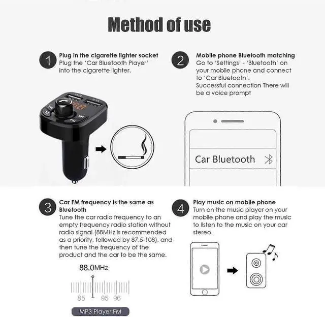 Alt view image 3 of 5 - Ecocleanpath FM Bluetooth 5.0 Car Transmitter with Dual USB Quick Charge & Hands-Free Calling (Black)