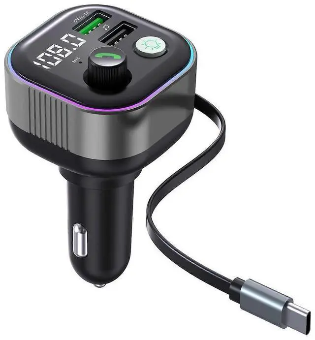 Main image of Ecocleanpath Bluetooth 5.4 Car Adapter with 65W Fast Charger, FM Transmitter & Retractable USB-C (Gray)