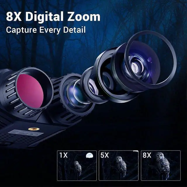 Alt view image 4 of 5 - Ecocleanpath 4K Mini Night Vision Goggles, Rechargeable 2.4" Screen, 8x Zoom & 1312ft Range for Camping (Black)