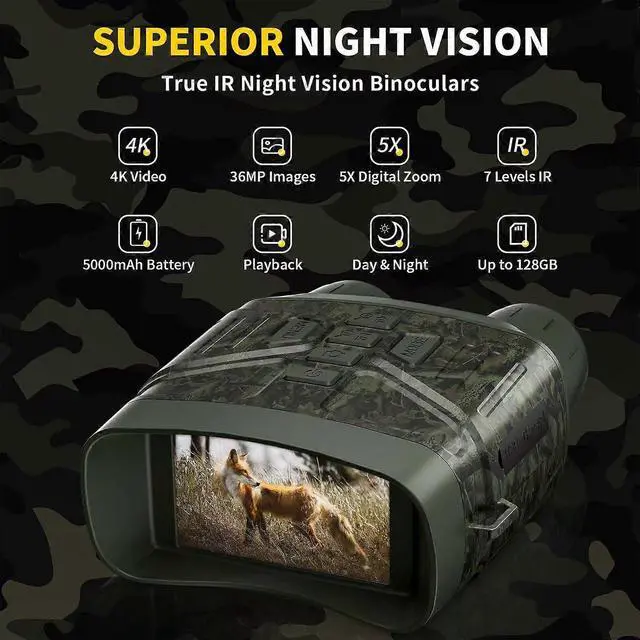 Alt view image 2 of 5 - Ecocleanpath 4K Night Vision Goggles with 3'' HD Screen, 32GB Card, Photo/Video Capture - Green