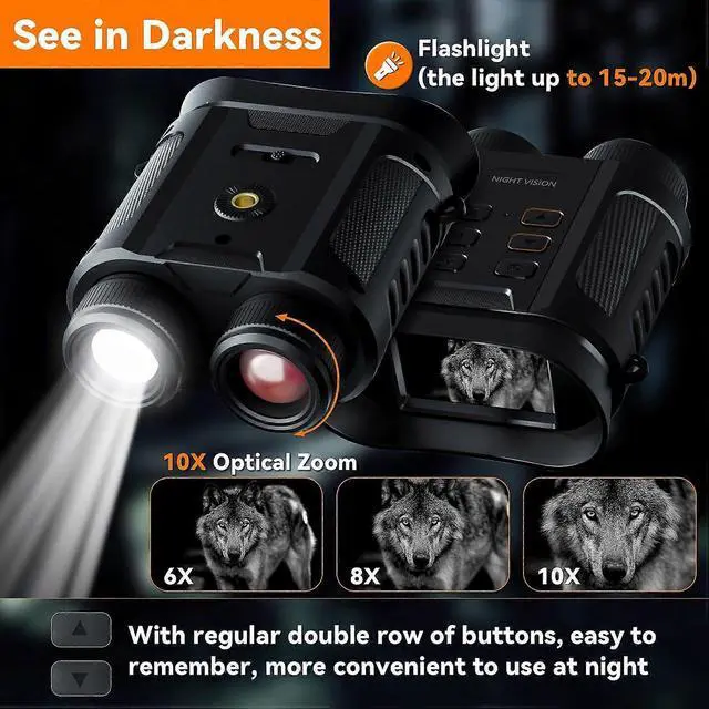 Alt view image 2 of 5 - Ecocleanpath 2K HD Night Vision Goggles with 8X Zoom, 5W IR for Hunting & Outdoor Use (Black)