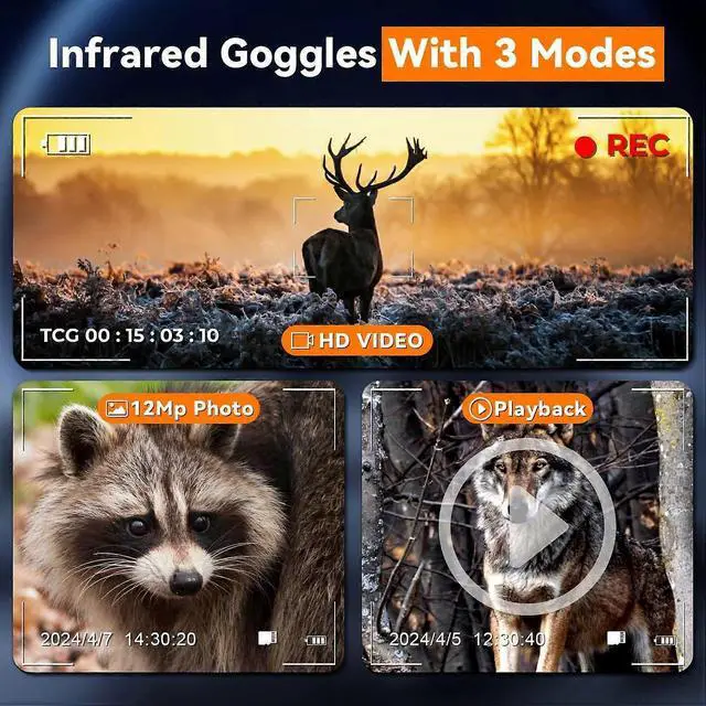 Alt view image 3 of 5 - Ecocleanpath 2K HD Night Vision Goggles with 8X Zoom, 5W IR for Hunting & Outdoor Use (Black)