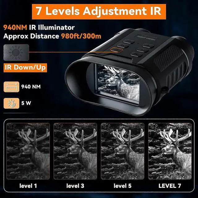 Alt view image 4 of 5 - Ecocleanpath 2K HD Night Vision Goggles with 8X Zoom, 5W IR for Hunting & Outdoor Use (Black)