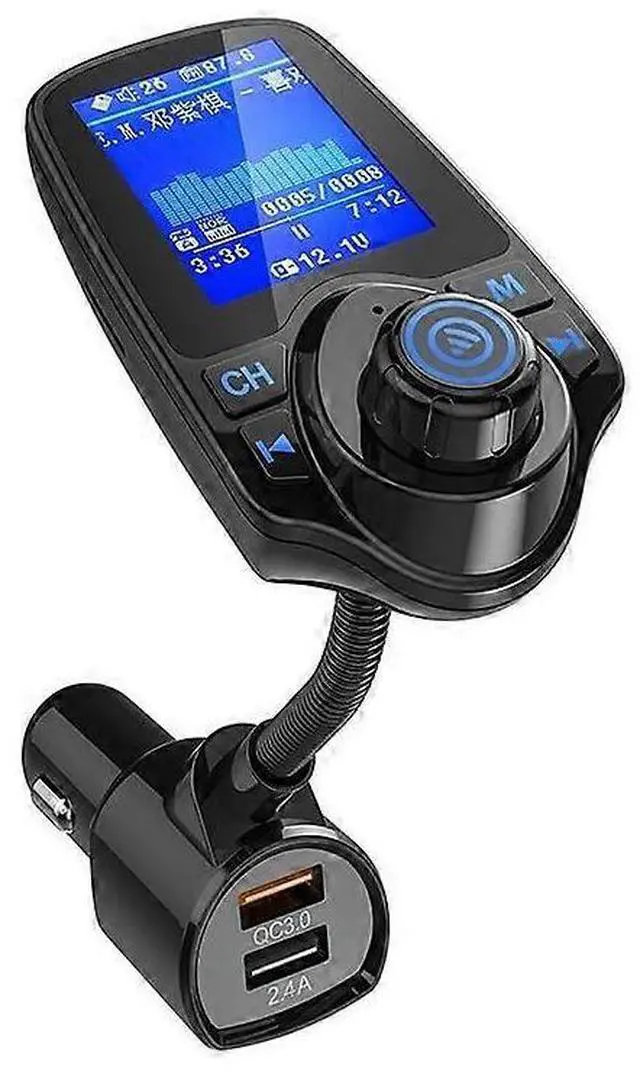 Main image of Ecocleanpath Bluetooth FM Transmitter for Car, 1.8" Color Screen, QC3.0 Fast Charging & Hands-Free Calls (Black)