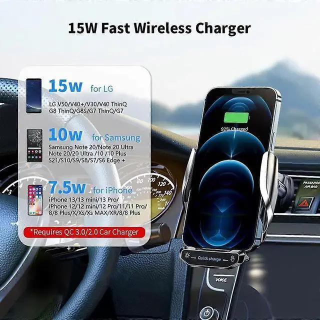 Alt view image 3 of 5 - Ecocleanpath 15W Qi Fast Wireless Car Charger Mount - Auto Clamping Phone Holder for Dashboard, Windshield & Vent (Red)