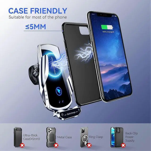 Alt view image 2 of 5 - Ecocleanpath 15W Qi Fast Wireless Car Charger Mount - Auto Clamping Phone Holder for Dashboard, Windshield & Vent (Red)