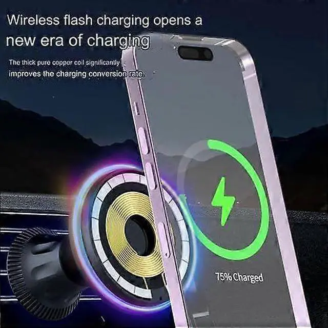 Alt view image 4 of 5 - Ecocleanpath 15W Fast Wireless Car Charger & Phone Holder with 360° Rotation, MagSafe Magnet, Air Vent Clip (Black)