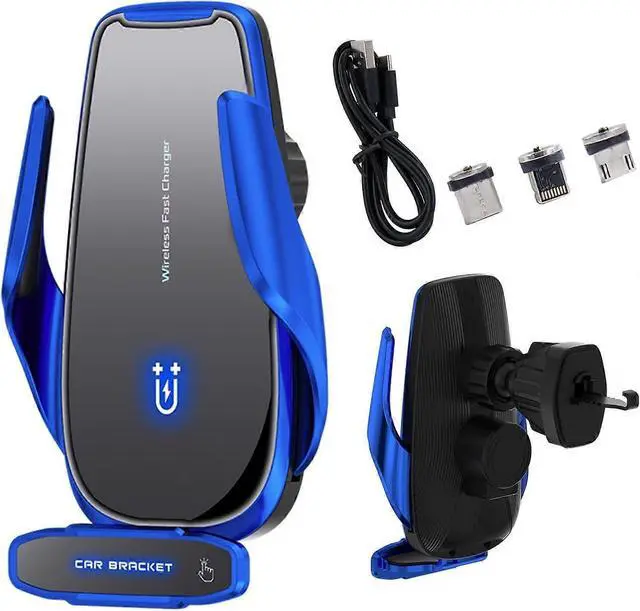 Main image of Ecocleanpath 15W Auto-Clamping Wireless Car Charger Mount with Intelligent Induction - Fast Charging Phone Holder (Blue)