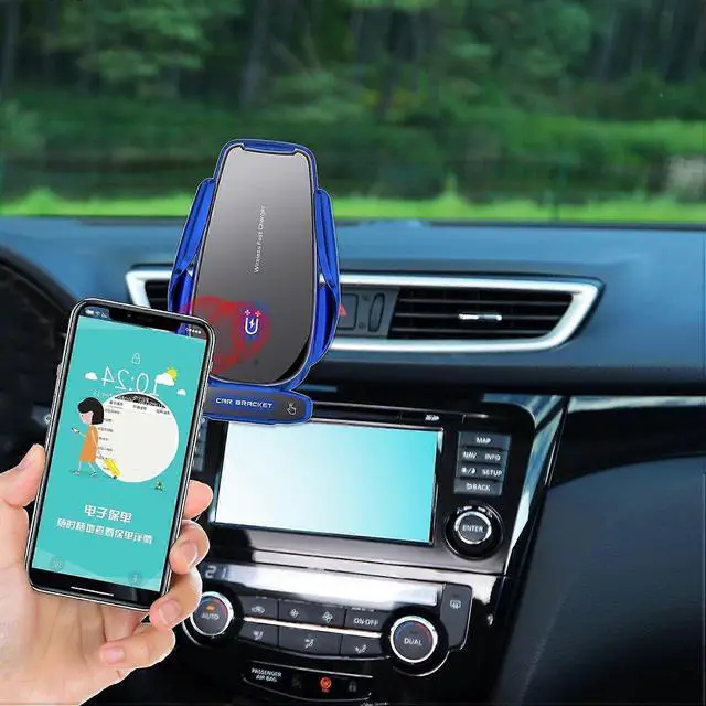 Alt view image 2 of 5 - Ecocleanpath 15W Auto-Clamping Wireless Car Charger Mount with Intelligent Induction - Fast Charging Phone Holder (Blue)
