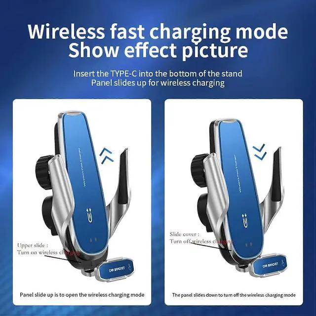 Alt view image 4 of 5 - Ecocleanpath 15W Auto-Clamping Wireless Car Charger Mount with Intelligent Induction - Fast Charging Phone Holder (Blue)