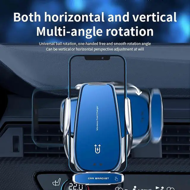 Alt view image 5 of 5 - Ecocleanpath 15W Auto-Clamping Wireless Car Charger Mount with Intelligent Induction - Fast Charging Phone Holder (Blue)