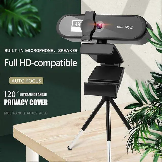 Alt view image 2 of 5 - Ecocleanpath 4K USB Webcam with Privacy Cover & Microphone, 360° Rotating HD Computer Camera for Video Calls (Black)