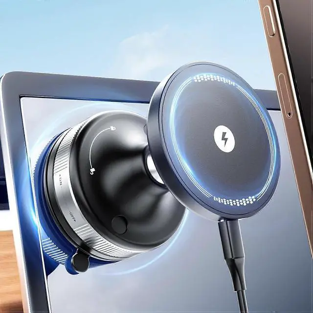 Alt view image 2 of 5 - Ecocleanpath Upgraded 15W Mag-Safe Car Phone Holder - 360° Adjustable Vacuum Suction Mount (Black)