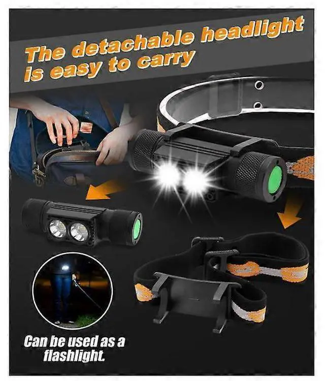 Alt view image 5 of 5 - Ecocleanpath 4000 Lumen Rechargeable LED Headlamp, 6 Modes 180° Adjustable Hands-Free Head Torch, IPX6 Waterproof Black