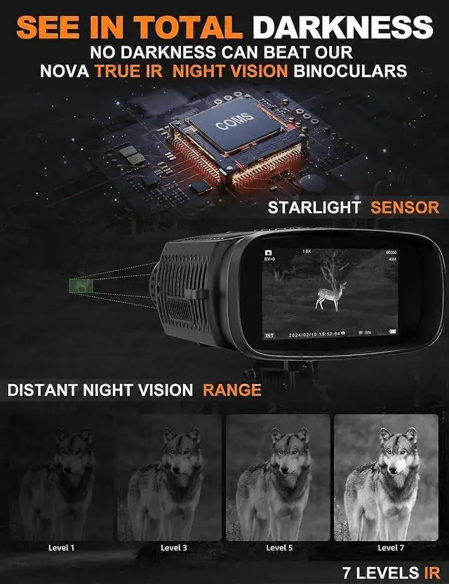 Alt view image 3 of 5 - Ecocleanpath NOVA 4K Night Vision Goggles for Adults, 7 IR Levels, 3" HD Screen, 1000ft Range (Black)