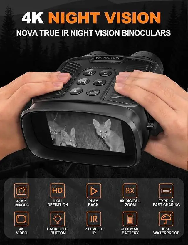 Alt view image 2 of 5 - Ecocleanpath NOVA 4K Night Vision Goggles for Adults, 7 IR Levels, 3" HD Screen, 1000ft Range (Black)