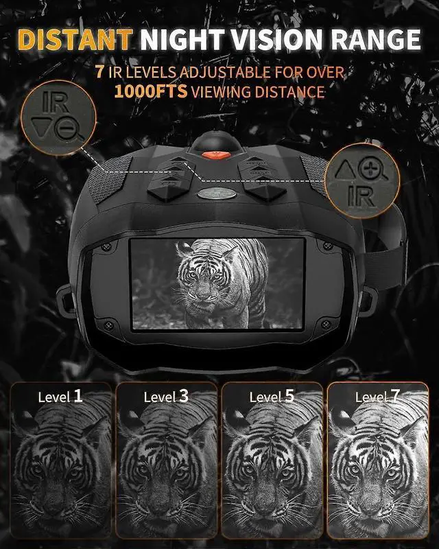 Alt view image 4 of 5 - Ecocleanpath 4K Night Vision Goggles with 32GB Card, 1315ft Range, Rechargeable & Waterproof (Black)