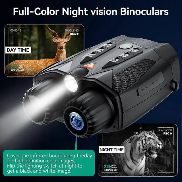 Alt view image 5 of 5 - Ecocleanpath 4K Night Vision Goggles with 32GB Card, 1315ft Range, Rechargeable & Waterproof (Black)