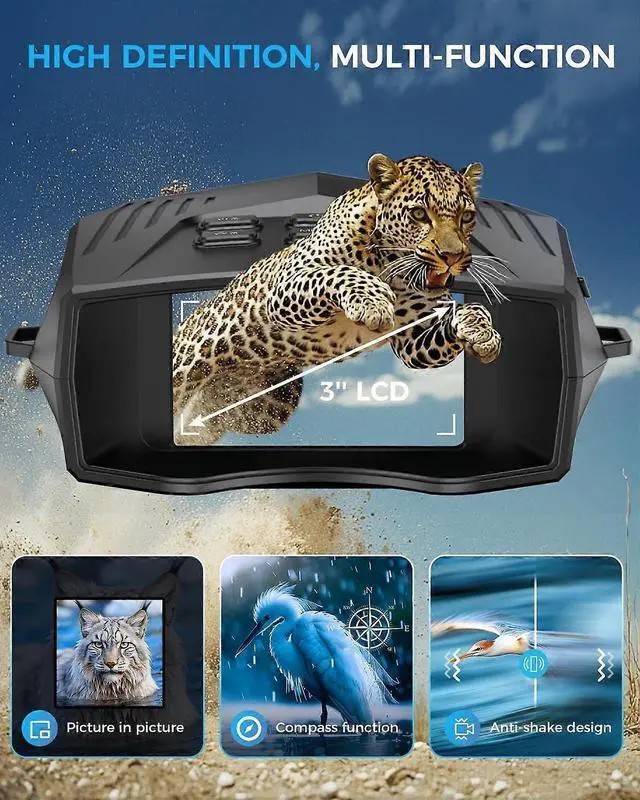 Alt view image 5 of 5 - Ecocleanpath Night Vision Goggles with 3'' Screen, 5K HD Video & 10x Zoom, Infrared Binoculars for Adults (Black)