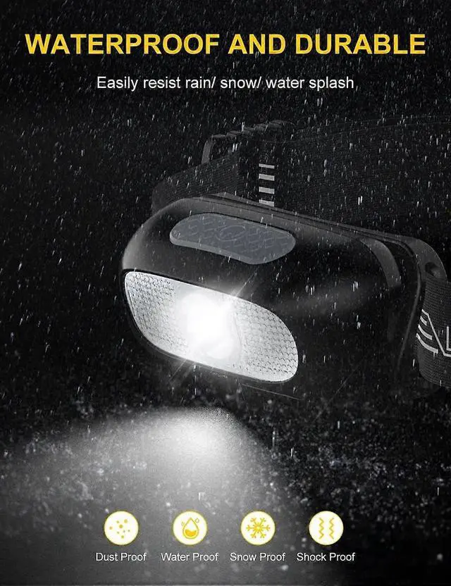 Alt view image 3 of 5 - Ecocleanpath Ultra-Light Rechargeable LED Headlamp with White/Red Light, IPX4 Waterproof, 200 Lumen Black Head Torch