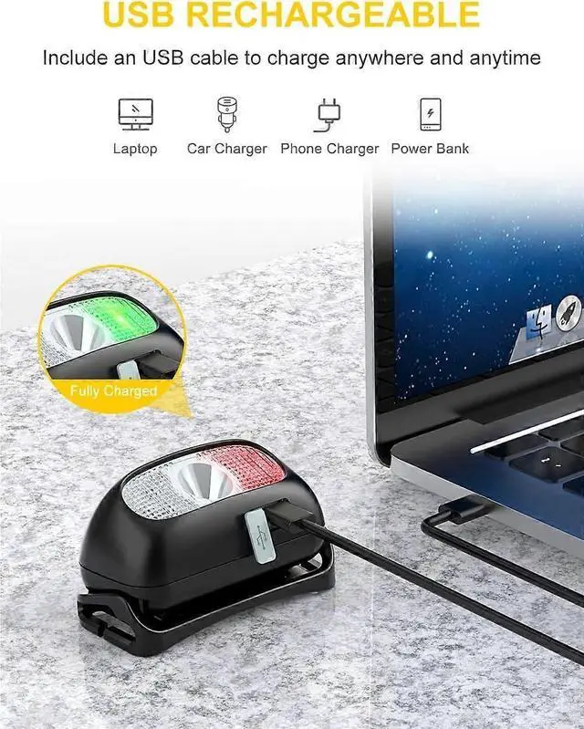 Alt view image 5 of 5 - Ecocleanpath Ultra-Light Rechargeable LED Headlamp with White/Red Light, IPX4 Waterproof, 200 Lumen Black Head Torch