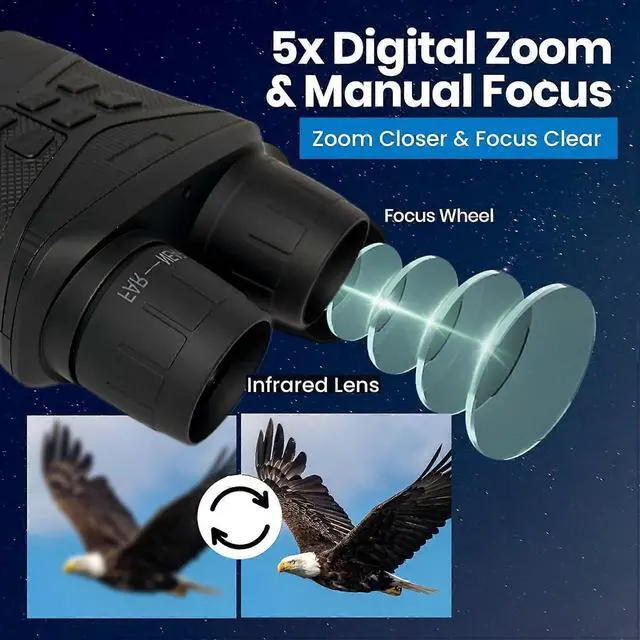Alt view image 3 of 5 - Ecocleanpath 4K HD Night Vision Goggles with 5X Zoom, 3" Screen & 5000mAh Battery - Black