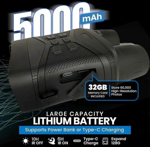 Alt view image 5 of 5 - Ecocleanpath 4K HD Night Vision Goggles with 5X Zoom, 3" Screen & 5000mAh Battery - Black