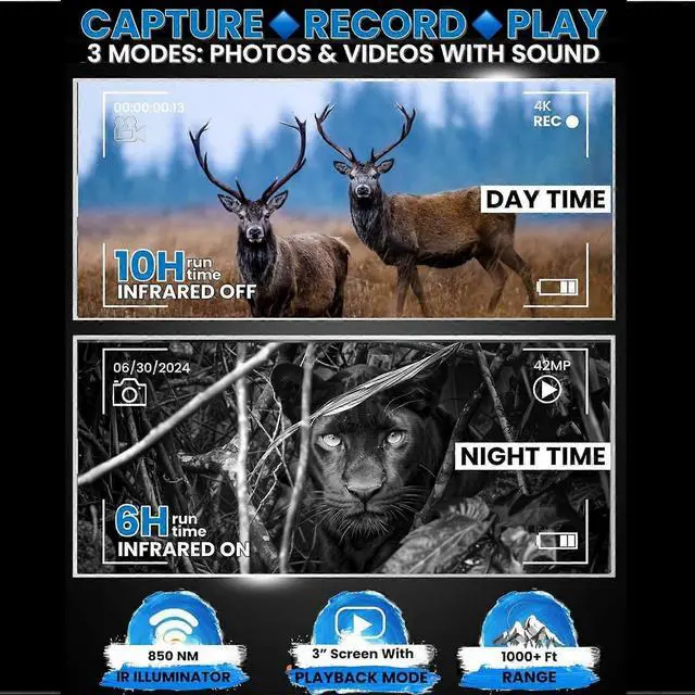 Alt view image 2 of 5 - Ecocleanpath 4K HD Night Vision Goggles with 5X Zoom, 3" Screen & 5000mAh Battery - Black