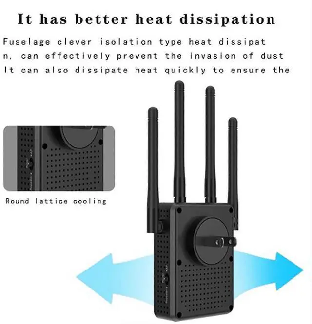 Alt view image 3 of 5 - Ecocleanpath 5G Travel Router, 1200M Dual Band 300Mbps High Speed with 4 Antennas, Portable Black WiFi Hub