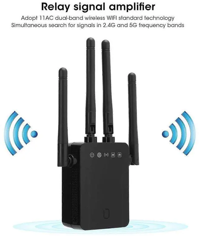 Alt view image 4 of 5 - Ecocleanpath Dual Band WiFi Range Extender with Ethernet Port, 1200Mbps Signal Booster & Repeater, 2.4G/5G, Black