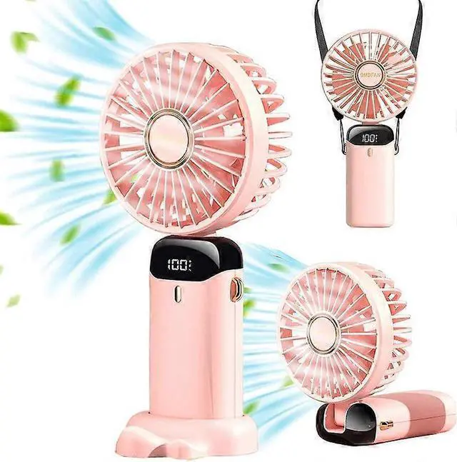Main image of Ecocleanpath Pink Mini Handheld Fan, 90° Adjustable, 5 Speeds & Phone Holder for Home Office Travel