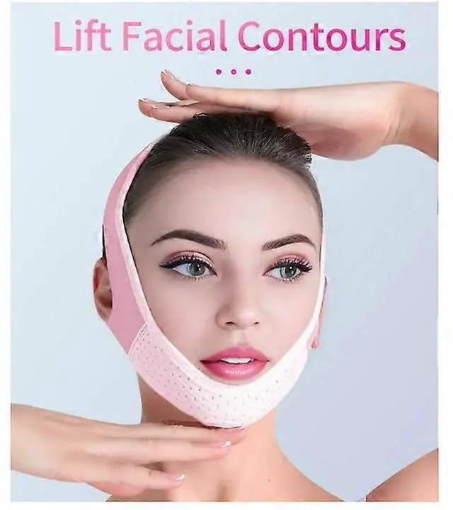 Alt view image 3 of 5 - Ecocleanpath V-Line Lifting Mask & Double Chin Strap - Face Slimmer, Anti-Sagging, Adjustable Fit (Pink)