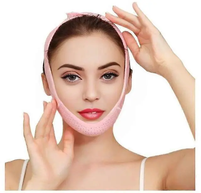Alt view image 2 of 5 - Ecocleanpath V-Line Lifting Mask & Double Chin Strap - Face Slimmer, Anti-Sagging, Adjustable Fit (Pink)
