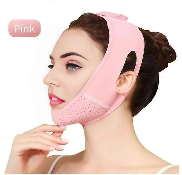 Alt view image 4 of 5 - Ecocleanpath V-Line Lifting Mask & Double Chin Strap - Face Slimmer, Anti-Sagging, Adjustable Fit (Pink)