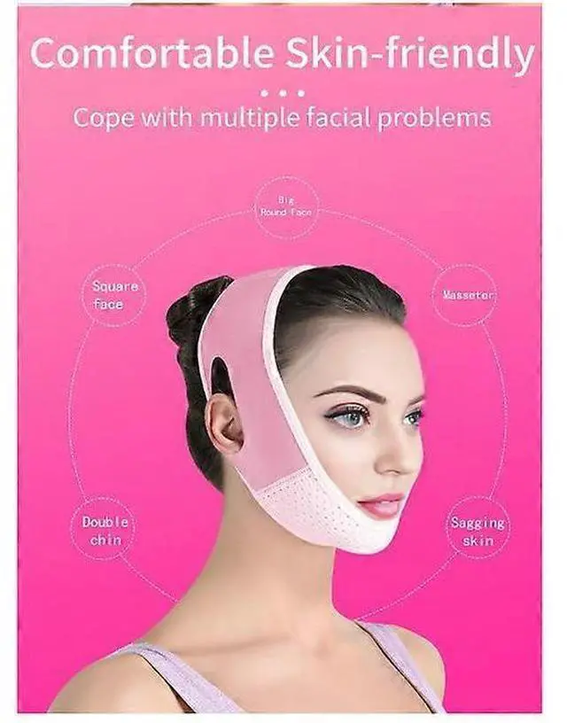 Alt view image 5 of 5 - Ecocleanpath V-Line Lifting Mask & Double Chin Strap - Face Slimmer, Anti-Sagging, Adjustable Fit (Pink)