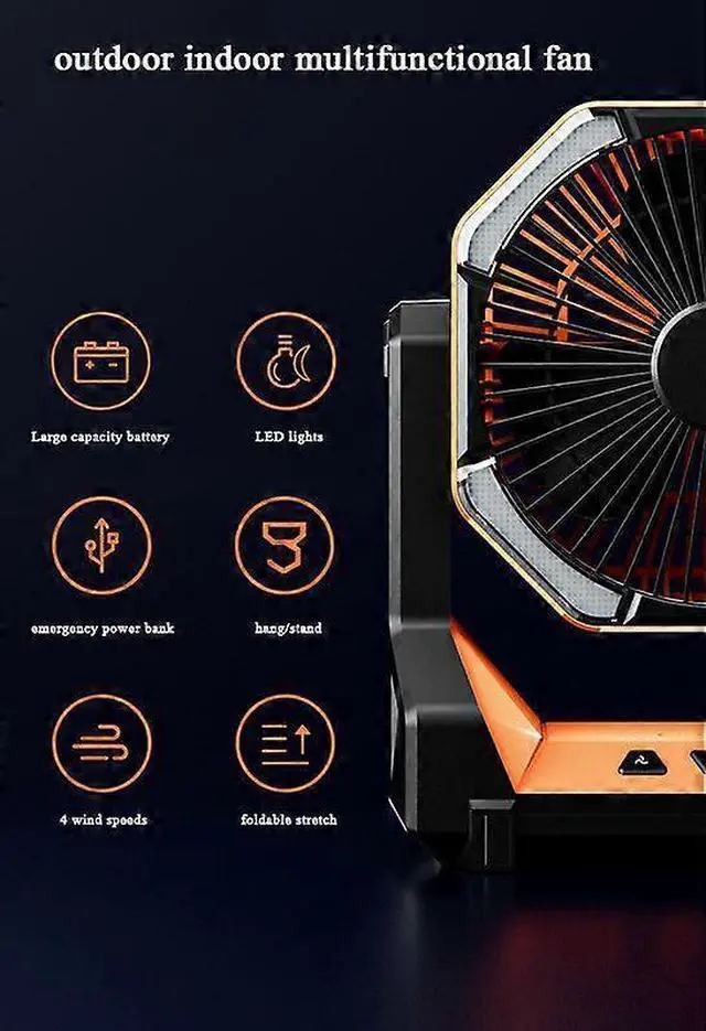 Alt view image 2 of 5 - Ecocleanpath Grey Portable Fan with LED Light, 4-Speed & 8000mAh Battery for Outdoor/Indoor Cooling