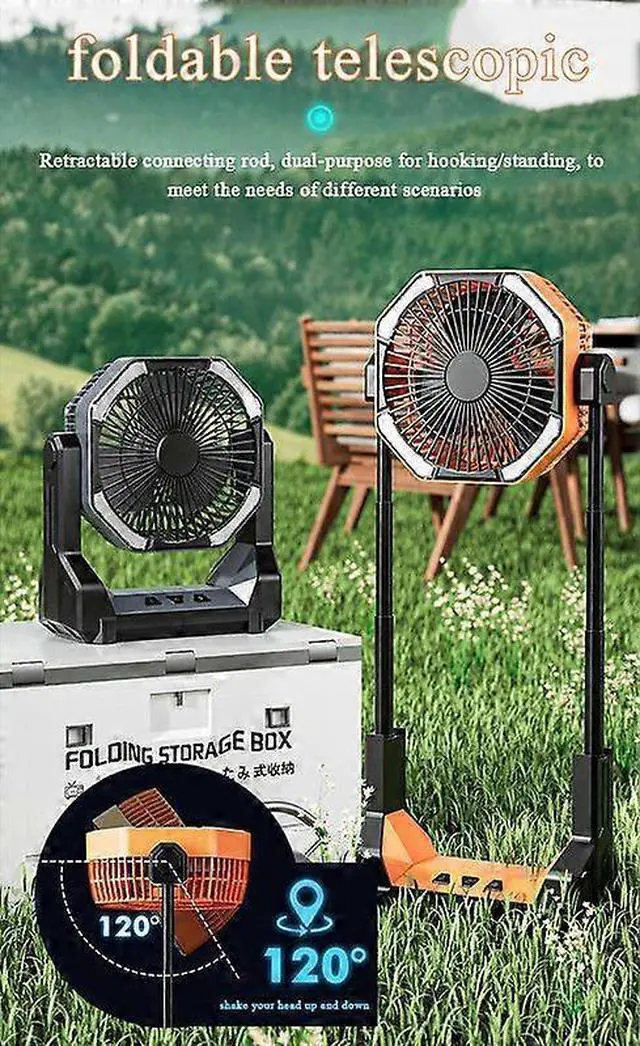 Alt view image 3 of 5 - Ecocleanpath Grey Portable Fan with LED Light, 4-Speed & 8000mAh Battery for Outdoor/Indoor Cooling